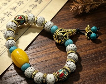 Six types of prayer bead bracelets, including natural bodhi wood and sandalwood polycrystalline prayer beads.