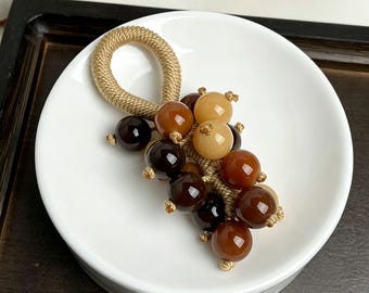 Natural Bodhi seed and grape bead keychain, handmade multi-colored berry bead bag charm pendant