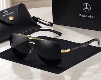Occhiali da sole polarizzati a specchio rossi Mercedes-Benz, occhiali da guida da uomo con montatura in metallo a doppio ponte, protezione UV.