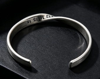 S925 Sterling Silver Mobius Strip Bangle For Men Women Vintage Number Engraved Open Cuff Bracelet Jewelry Gift