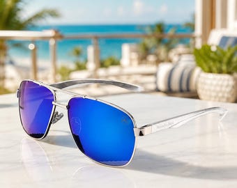 Occhiali da sole polarizzati quadrati da uomo Mercedes Benz con montatura in metallo a doppio ponte, protezione UV400 antiriflesso e set regalo completo di accessori.