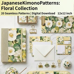 20 Japanese Kimono Patterns, Floral Digital Paper Pack, Seamless Sakura Chiyogami, Vintage Washi Paper for Scrapbook, Junk Journal