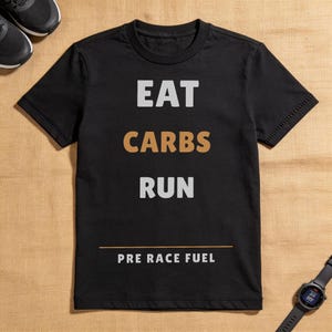 Löparskjorta för löpare, rolig löpare, maraton, pre-race, bränsle, kolhydrater, pasta, natt, ät, kolhydrater, löpning, löpare, present till honom och henne, tävlingsdag, humor, löpare