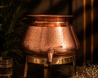 Hammered Pure Copper Water Pot Dispenser with Tap and Stand (6L, 9L)