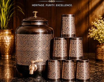 Antic Embossed Pure Copper Water Pot Dispenser with Brass Tap