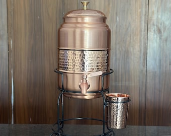 Pure Copper Water Dispenser with Brass Tap – Hand Hammered Design (5L, 8L)