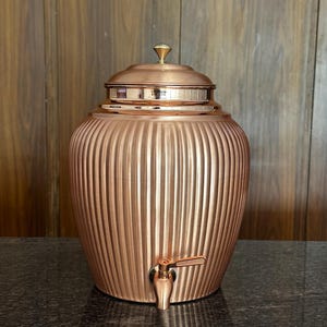 New Designer Pure Copper Water Pot – 10 Liter Large Capacity Water Dispenser with Lid | Handcrafted Indian Copper Storage Vessel