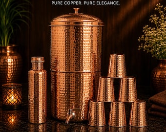 Hammered Copper Water Dispenser – 15L/20L Filter Tank, Ayurvedic Wellness Solution