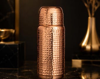 Handcrafted Hammered Copper Water Bottle, 2 Liter Sipper, Ayurvedic Wellness Drinkware