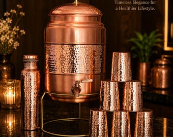 Half Hammered Pure Copper Water Pot – Available in 5L, 10L & 18L ,Solid Metal Tap