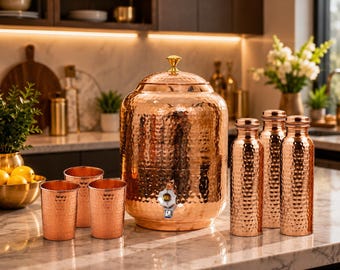 Pure Hammered Copper Water Pot with Brass Tap – 3.5 Liter