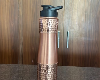 Handcrafted Hammered Copper Sipper Bottle – 1 Liter Pure Copper Water Container