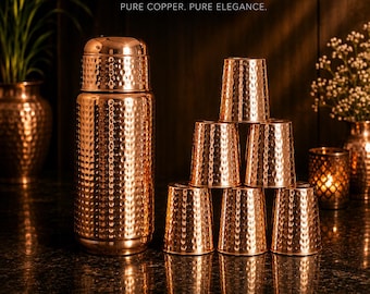 Pure Copper 2 Liter Hammered Water Bottle with Tumblers