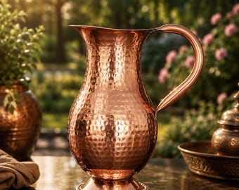 Brocca in rame martellato realizzata a mano – 1600 ml, caraffa per acqua tradizionale Mughali