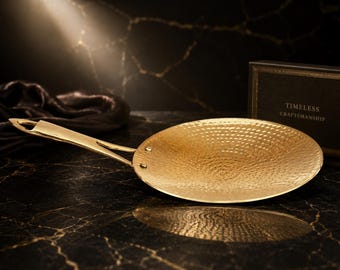 Brass Roti Tawa 10" (25.4 cm) – Teflon-Free Non-Toxic Flat Griddle with Heat-Resistant Handle.