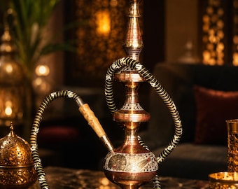 Home Decor Brass Hookah Pipe – Handcrafted Decorative Hookah | Vintage Brass Showpiece | Traditional Indian Décor | Bohemian Accent