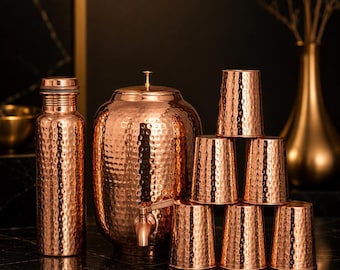 Pure Hammered Copper Water Pot with Brass Tap – Various Sizes Available