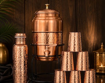 Pure Copper Water Dispenser with Brass Tap – Hand Hammered Design (5L, 10L & 18L)