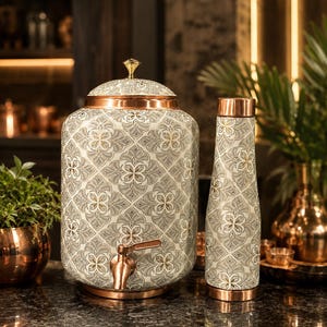 Enamel Floral Copper Water Dispenser | Handcrafted Brass Spigot Server