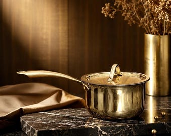 Luxury Brass Sauce Pan with Lid – Handcrafted Cooking Serving Cookware