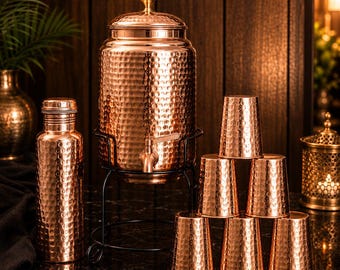 Pure Copper Water Dispenser with Brass Tap – Hand Hammered Design (5L, 10L & 18L)