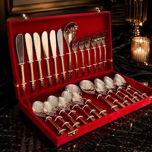 Steel Copper 27-Piece Cutlery Gift Box Set – Flatware Set