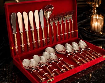 Steel Copper 27-Piece Cutlery Gift Box Set – Flatware Set