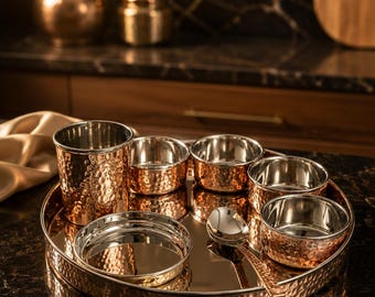 Handcrafted Steel Copper Dinner Set – Traditional Indian Dining Collection