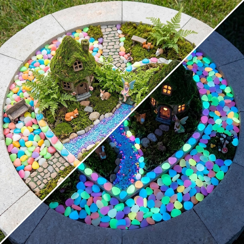 Glow in the Dark Garden Pebbles | Luminous Stones for Outdoor Pathway, Fairy Garden & Aquarium Decor | Eco-Friendly Yard Resin Rocks image 6