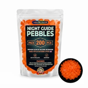 Glow in the Dark Garden Pebbles | Luminous Stones for Outdoor Pathway, Fairy Garden & Aquarium Decor | Eco-Friendly Yard Resin Rocks Orange