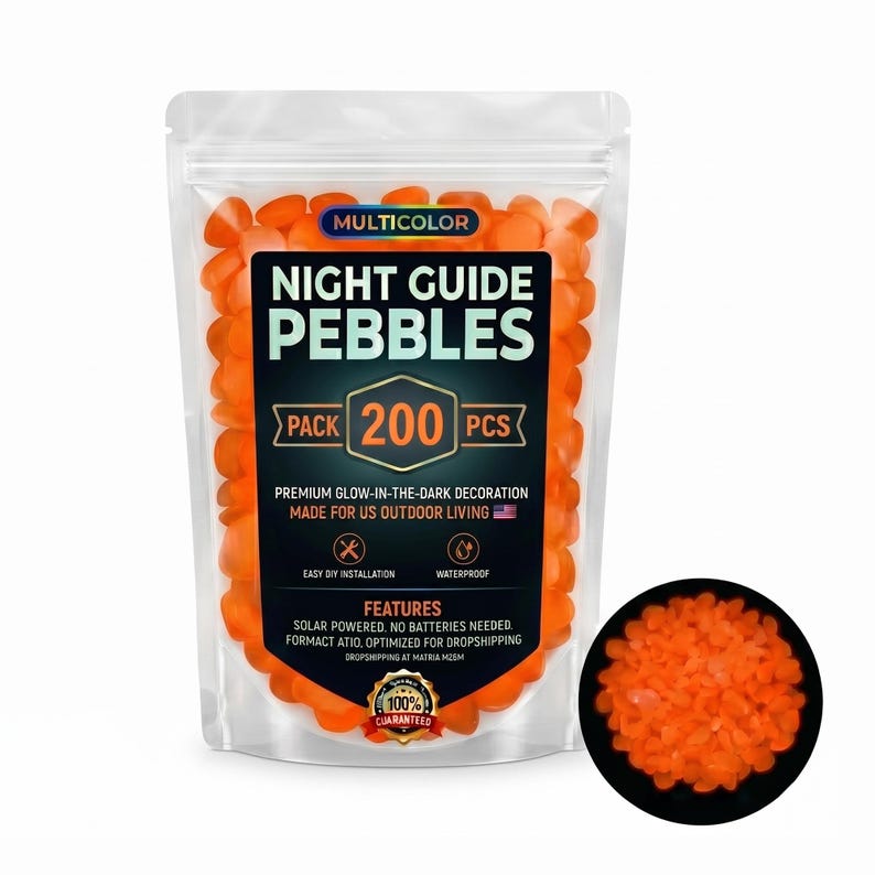 Glow in the Dark Garden Pebbles | Luminous Stones for Outdoor Pathway, Fairy Garden & Aquarium Decor | Eco-Friendly Yard Resin Rocks Orange