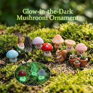Glow in the Dark Mini Mushroom Figurine, Cute Morel Fairy Garden Decor, Tiny Resin Cottagecore Plant Pot Accessory, Terrarium Decor Gift