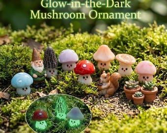 Mini statuetta di fungo fosforescente, graziosa decorazione per giardino delle fate a forma di spugnola, piccolo accessorio in resina in stile cottagecore per vaso di piante, idea regalo per la decorazione di terrari.