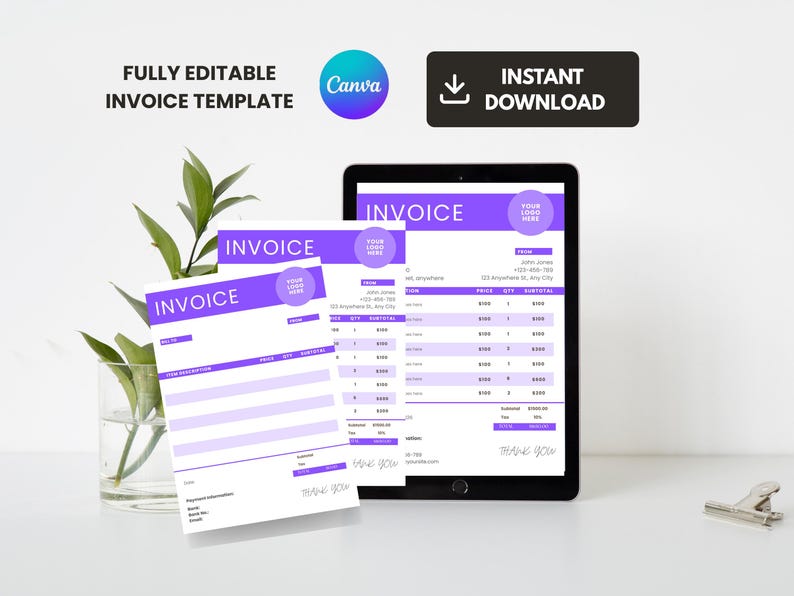 Editable Invoice Template With Logo, Small Business Invoice, Minimalist ...