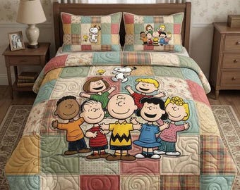 Klassische Erdnuss Gang Patchwork Quilt Bettwäsche Set Charlie Brown und Snoopy Kuschelige Decke Vintage Kinder Schlafzimmer Dekor Nette Fan Geschenke