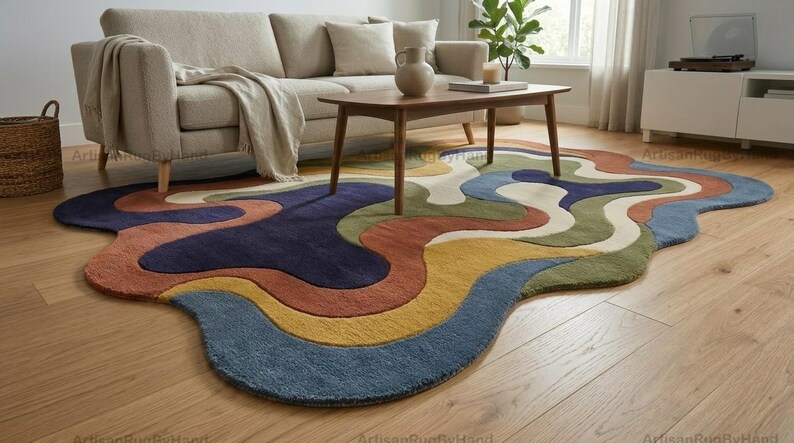 Yellow Hand Tufted Wool Rug, Organic Abstract Modern Irregular Shape ...