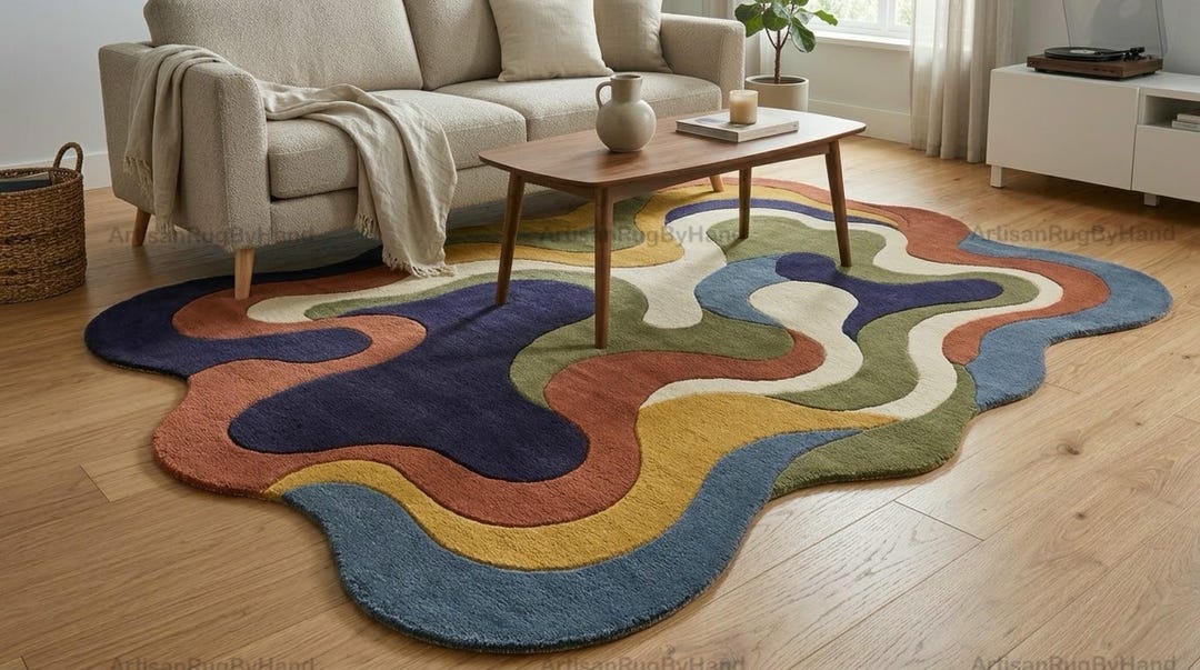 Yellow Hand Tufted Wool Rug, Organic Abstract Modern Irregular Shape ...