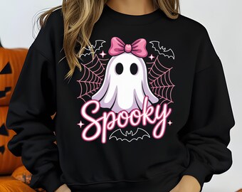 Cute Spooky Ghost Shirt, Retro Halloween Tee, Spooky Halloween Shirt, Halloween Party Tee, Coquette Bow Ghost Shirt, Halloween Shirt