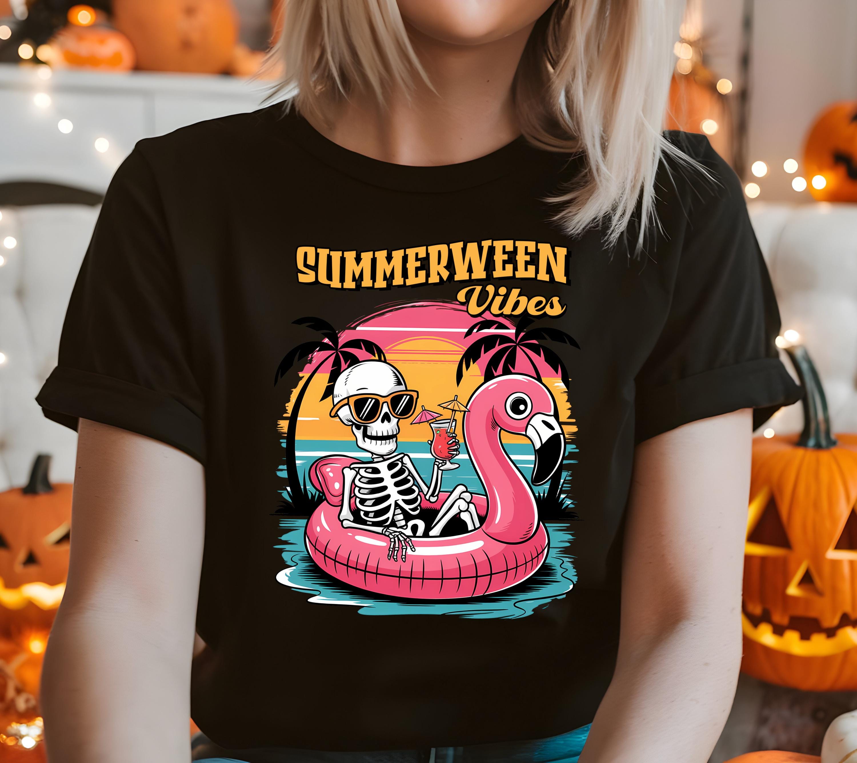 Summerween Vibes Shirt, Summer-ween Tshirt, Spooky Summer Tee, Summer Skeleton Halloween Shirt, Summerween Vibes, Halloween Beach Shirt