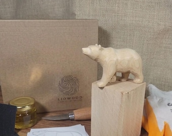 DIY Bear Wood Carving Kit for Beginners - Basswood Bear Carving Project with Templates - Relaxing Woodworking Gift