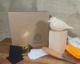 Beginner Bird Carving Kit, Basswood Wood Carving Set with Templates, DIY Woodworking Gift for Craft Lovers