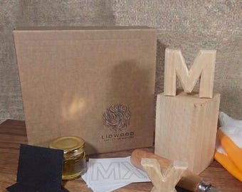 Kit de tallado de madera para principiantes: plantillas para tallar letras y bloques de tilo. Regalo ideal para aficionados a la carpintería, adolescentes y adultos.