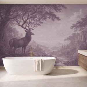 Purple Vintage Wallpaper Mural: Antique Landscape Wall Mural for Bathroom, Living Room - PRT71