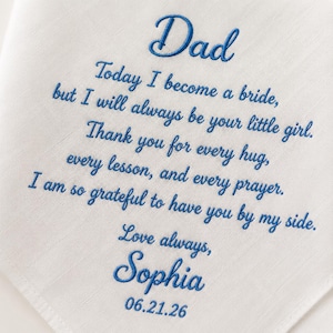Personalized Wedding Handkerchief, Custom Embroidered Hanky, Father & Mother of the Bride Gifts, Wedding Day Keepsake