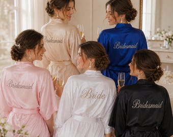 Bata nupcial de satén personalizada, bata kimono para novia y dama de honor, bata personalizada para prepararse para la fiesta de bodas, regalo para damas de honor