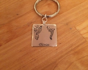 Custom Baby Prints/ Finger Prints Keychain, Sterling Silver