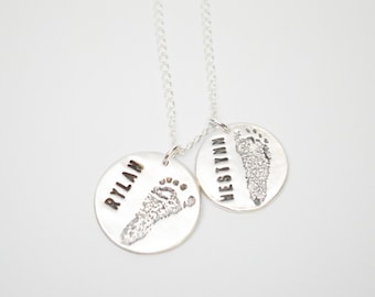 Two Custom Baby Footprints Necklace, Sterling Silver