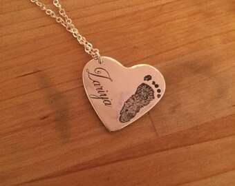 Basic Custom Baby Footprint or Hand Print Necklace, Sterling Silver