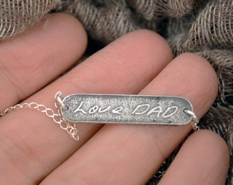 Loved One's Actual Handwriting Bar Necklace, Fine Silver (99.9%FS)