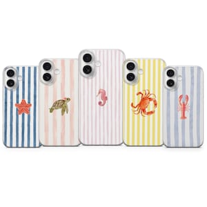 Funda para teléfono con diseño de vida marina y rayas de mariscos para iPhone 18 Pro Max, 17, 16, 15, Samsung S26 Ultra, S25 FE, A57, A56, Pixel 11, 10, 9 Pro